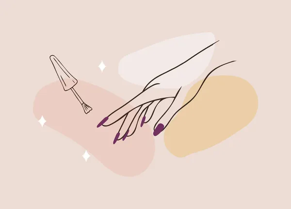 Tangan wanita elegan. Manikur dan pedikur konsep. Vector Illustration dalam gaya garis besar trendi. Unsur desain untuk ikon web, studio seni kuku atau logo salon spa - Stok Vektor