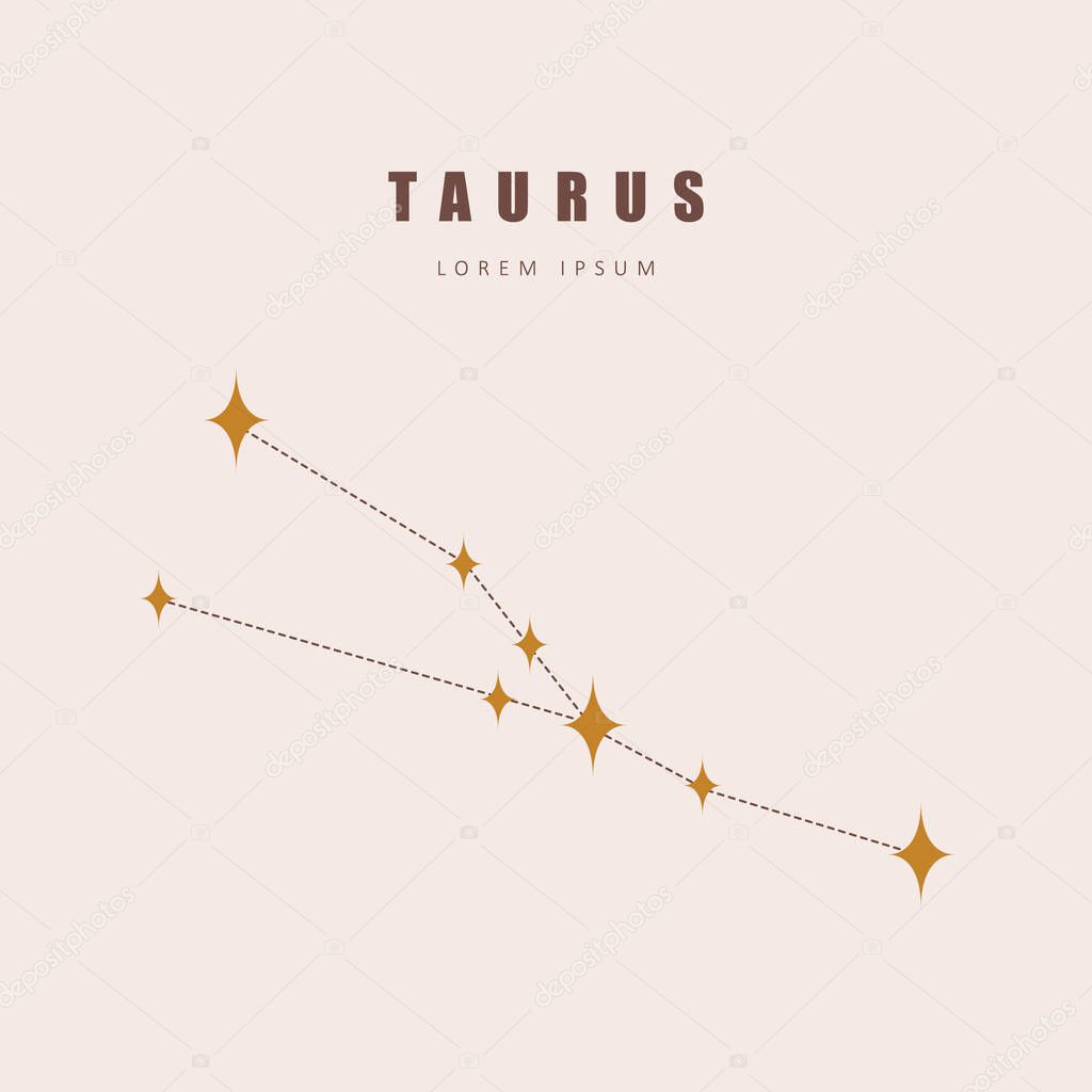 Taurus zodiac constellation. Horoscope vector illustration in boho style. Mystery and esoteric. Spiritual tarot poster. Magic occult and astrology card