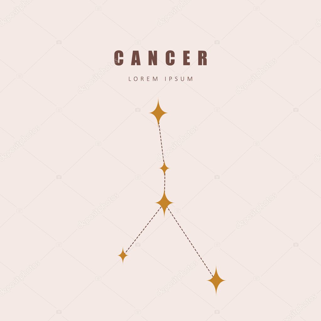 Cancer zodiac constellation. Horoscope vector illustration in boho style. Mystery and esoteric. Spiritual tarot poster. Magic occult and astrology card