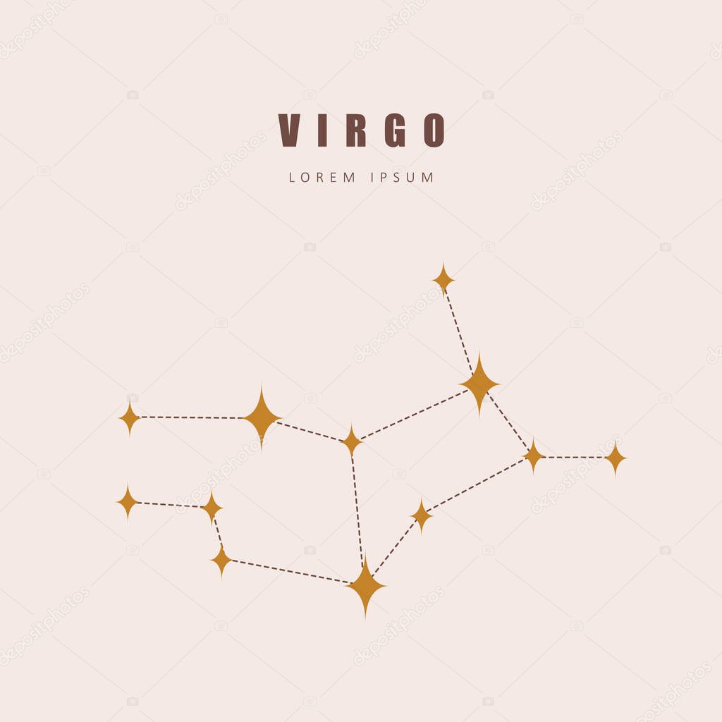 Virgo zodiac constellation. Horoscope vector illustration in boho style. Mystery and esoteric. Spiritual tarot poster. Magic occult and astrology card