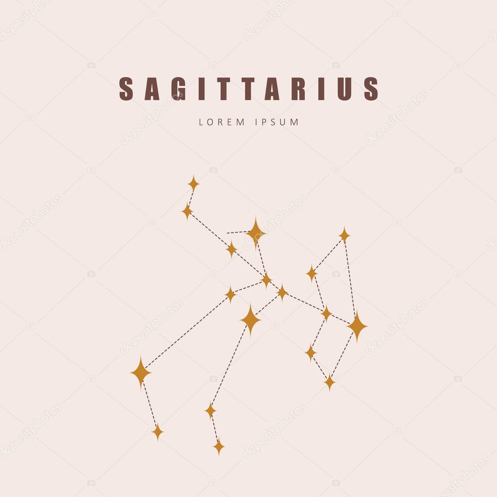 Sagittarius zodiac constellation. Horoscope vector illustration in boho style. Mystery and esoteric. Spiritual tarot poster. Magic occult and astrology card