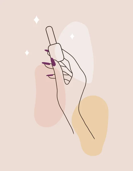 Modelo de logotipo de manicure para estúdio de arte de unhas. Design moderno para centro de beleza e spa. Ilustração linear isolada sobre fundo aquarela rosa — Vetor de Stock