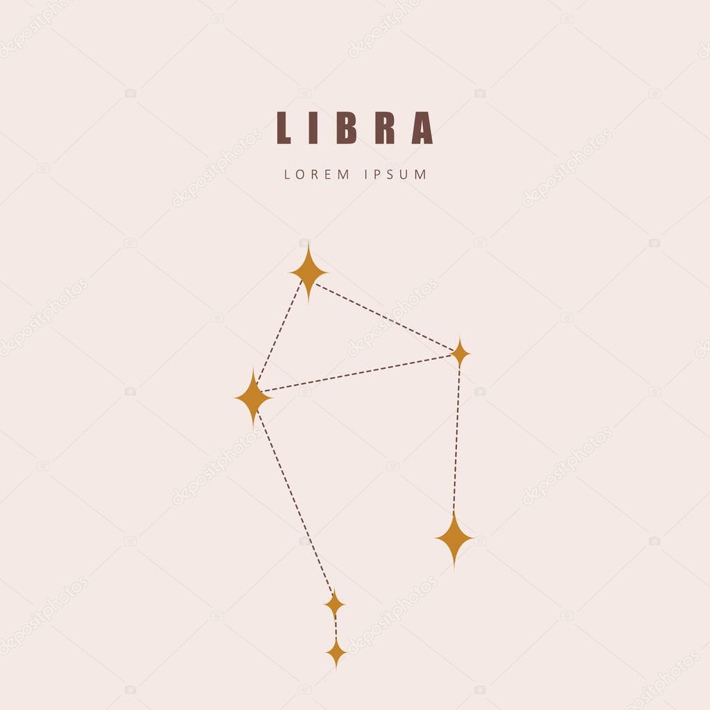 Libra zodiac constellation. Horoscope vector illustration in boho style. Mystery and esoteric. Spiritual tarot poster. Magic occult and astrology card