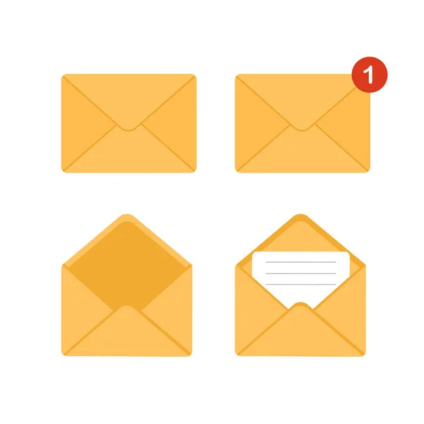 Posta zarfı simgesi. SMS mesajları, bildirimler, davetiyeler alınıyor. Teslimat yazışmaları ve mektuplar. Çizgi film tarzında vektör illüstrasyonu — Stok Vektör