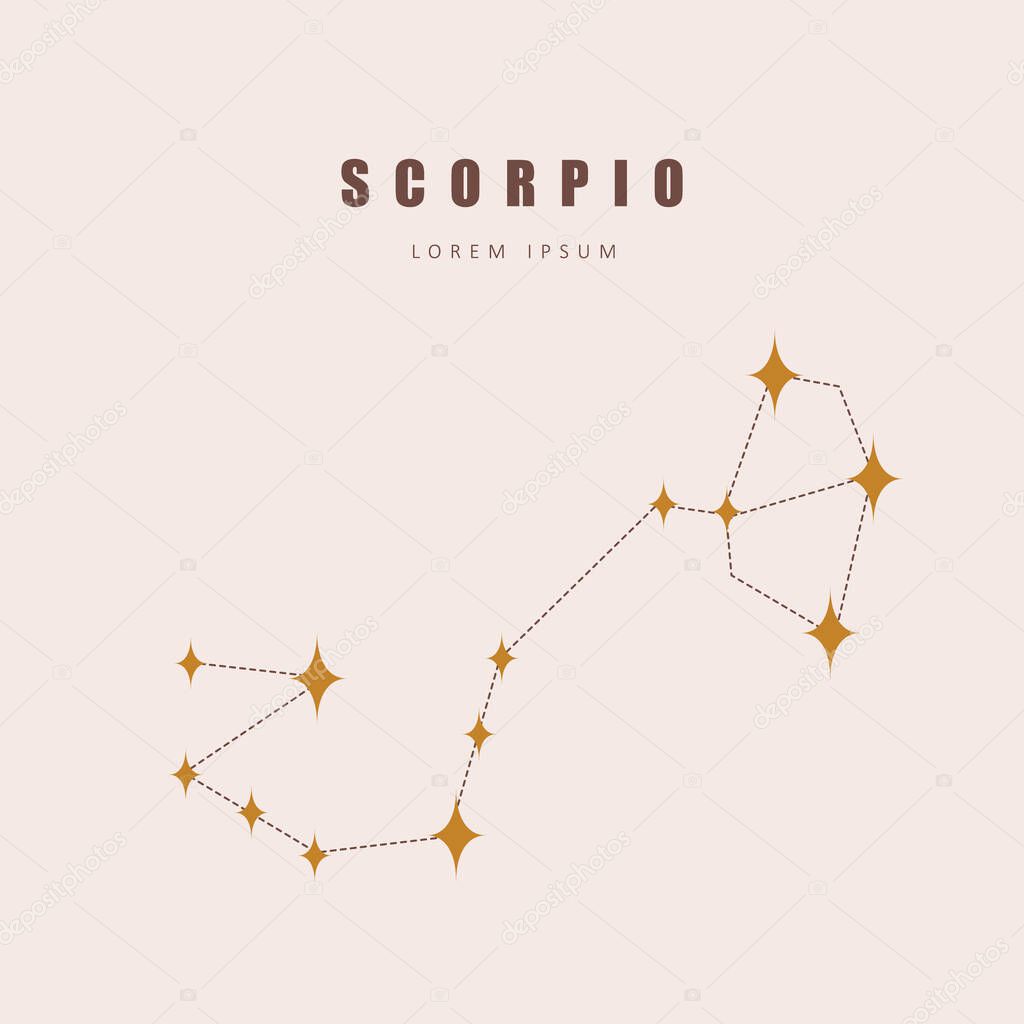 Scorpio zodiac constellation. Horoscope vector illustration in boho style. Mystery and esoteric. Spiritual tarot poster. Magic occult and astrology card