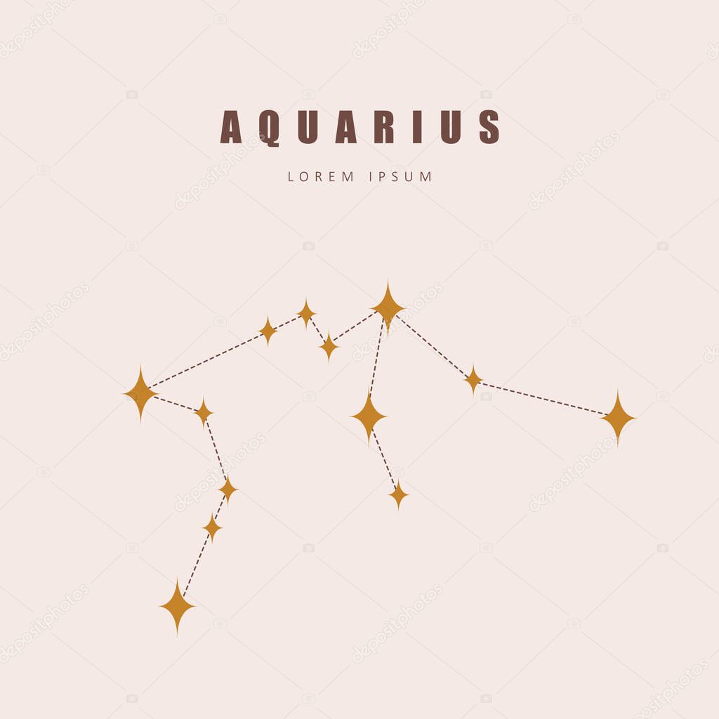 Aquarius zodiac constellation. Horoscope vector illustration in boho style. Mystery and esoteric. Spiritual tarot poster. Magic occult and astrology card