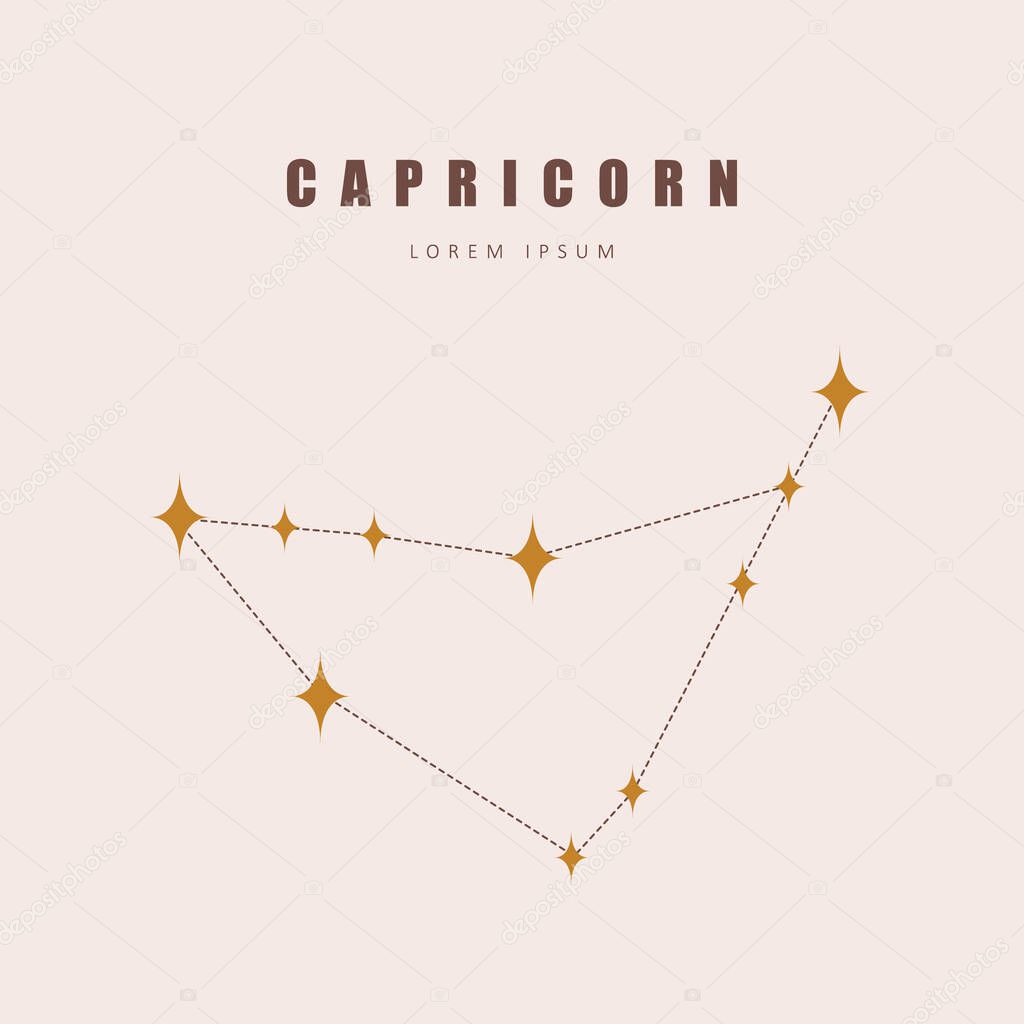 Capricorn zodiac constellation. Horoscope vector illustration in boho style. Mystery and esoteric. Spiritual tarot poster. Magic occult and astrology card