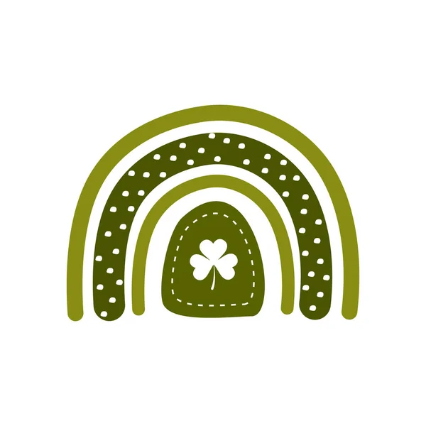 Arco-íris St. Patrick dia em estilo boho. Ilustração boêmia para feriados irlandeses. Projeto escandinavo para cartão postal, adesivo, roupas, papel de embrulho, tecido. Ilustração vetorial bonito com trevo — Vetor de Stock