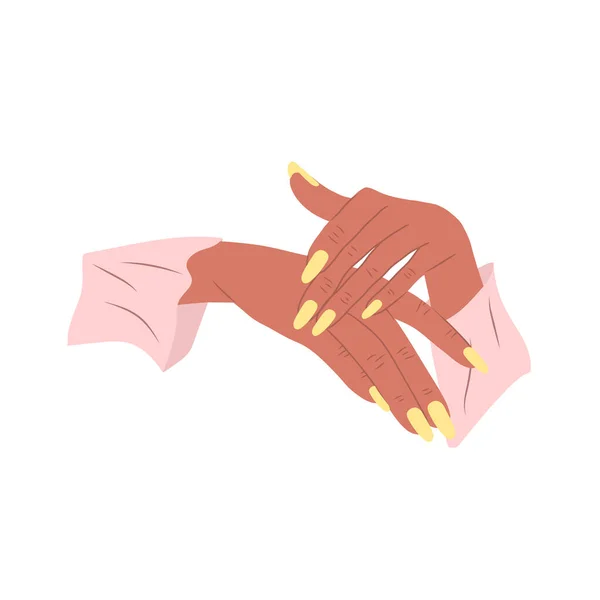 Concepto manicura y pedicura. Elegantes manos femeninas. Logotipo de belleza para estudio de uñas o salón de spa. Ilustración vectorial en estilo plano de dibujos animados — Vector de stock