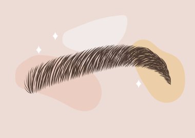 Brow tasarım logosu. El çizimi gerçekçi kaşlar. Kalıcı makyaj ve mikropatinaj. Eğilimli minimalist stilde doğrusal vektör illüstrasyonu