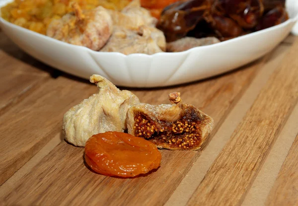 Figs closeup on background fruit plates — Stock Photo, Image