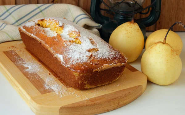 Sponge cake made with cornmeal and pears — Stock Photo, Image