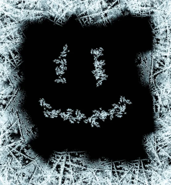 Рамка Морозним Візерунком Кристалів Льоду Чорному Тлі Рамка Морозною Посмішкою — стокове фото