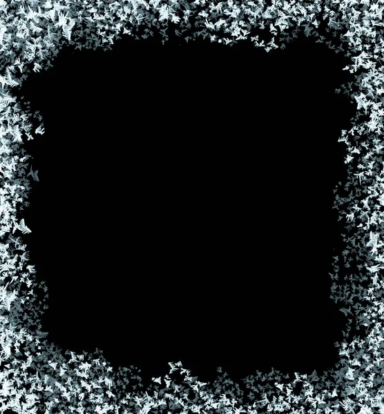 黒い背景に氷の結晶の凍てつくパターンのフレーム 抽象的な氷構造のフレームを使用すると 霜効果を適用または追加できます ガラスの上の霜 凍結効果 — ストック写真