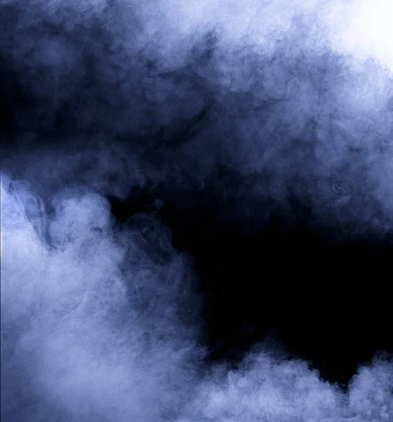 Volumetric Smoke Black Background Bluish Abstract Fog — Stock Photo, Image