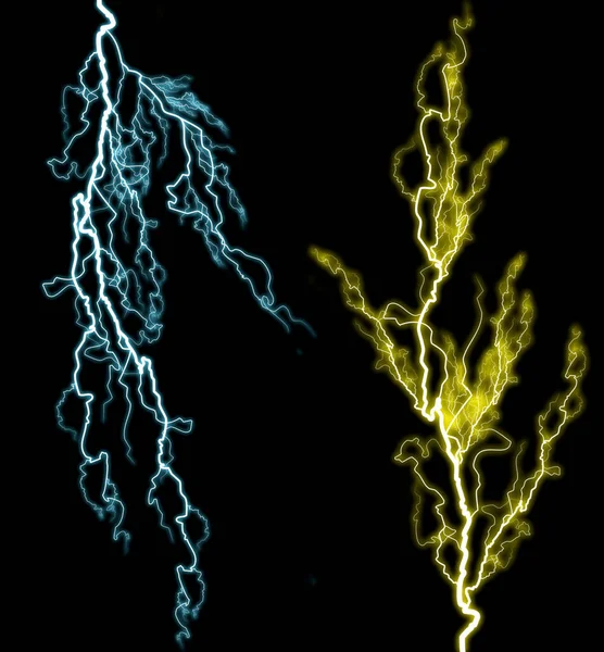 Yellow Blue Thunderbolts Realistic Lightnings Electricity Thunder Light Storm Flash — стоковое фото