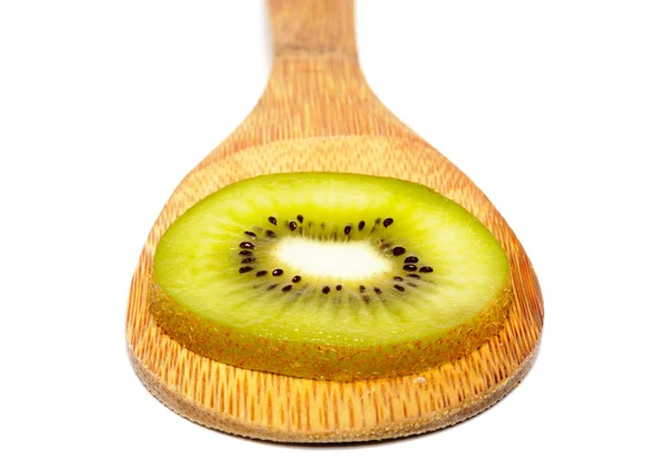 Healthy Kiwi Slice on Wooden Ladle — Stock Photo, Image