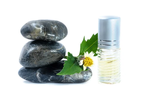 Genérico Perfume and Sun Flower on zen stone, white background — Foto de Stock