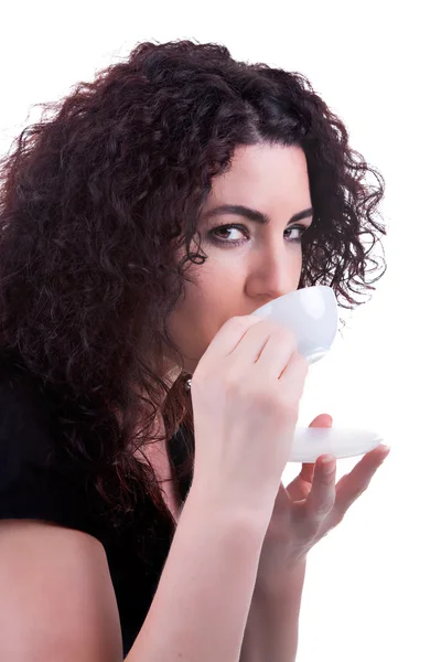 Hermosa mujer tomando un expreso —  Fotos de Stock