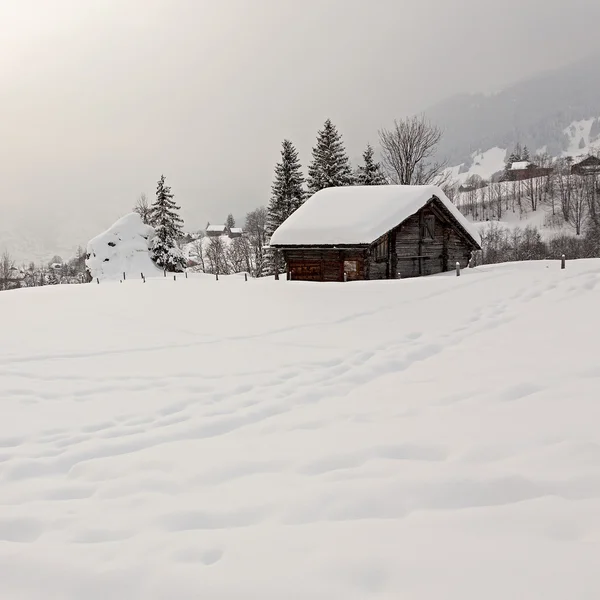Barn on Snowy Field — Stock Photo, Image