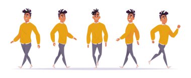 Modern Afro-Amerikan karakterleri. Yürüyen ve koşan çocuk koleksiyonu. Farklı pozlarda, günlük kıyafetlerle.