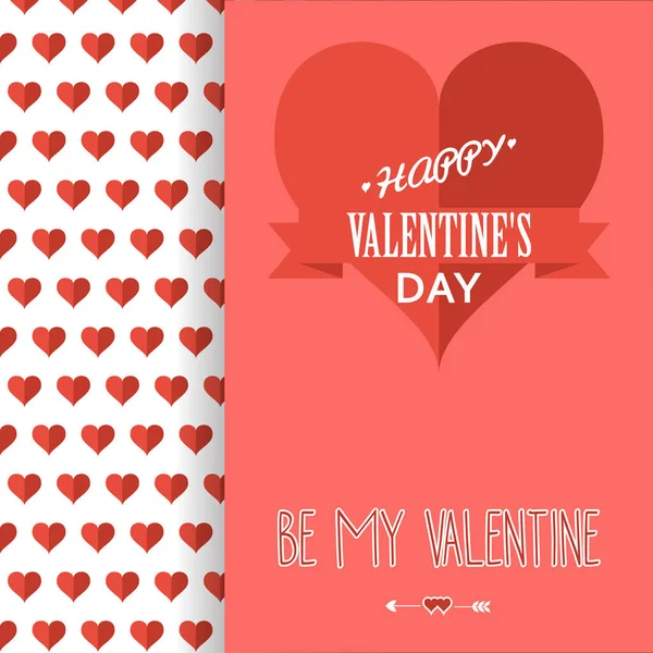 Beyaz arka planda kırmızı kalp desenli Sevgililer Günü kartı tasarımı — Stok Vektör