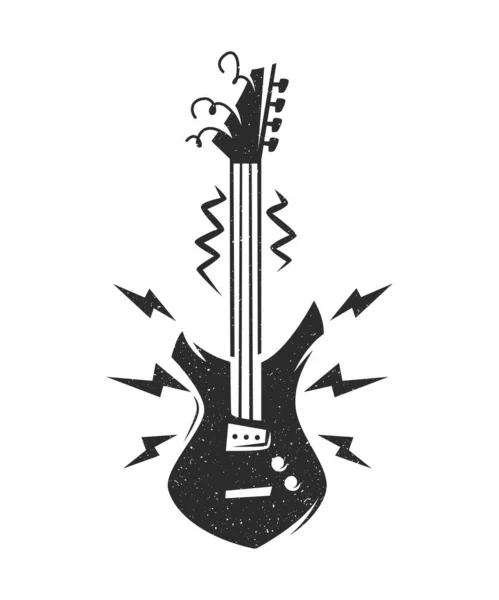 Vintage schwarz-weiß stilisierte E-Gitarre mit Reißverschlüssen und Flecken — Stockvektor