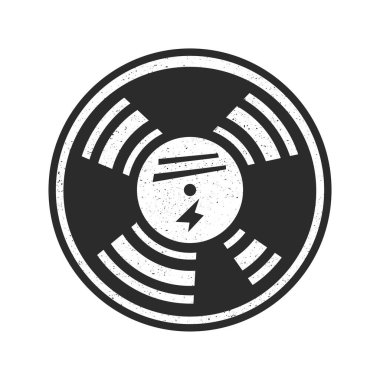 Beyaz arka planda lekeli ve fermuarlı klasik siyah beyaz vinil plak. Vektör illüstrasyonu