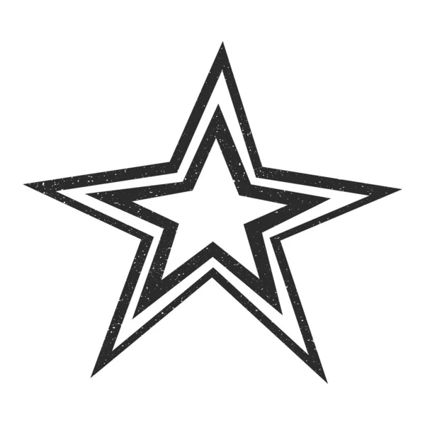 Ícone em forma de estrela estilizada preto e branco vintage ou contorno com salpicos. Pequena estrela dentro de uma grande estrela de cinco pontas —  Vetores de Stock