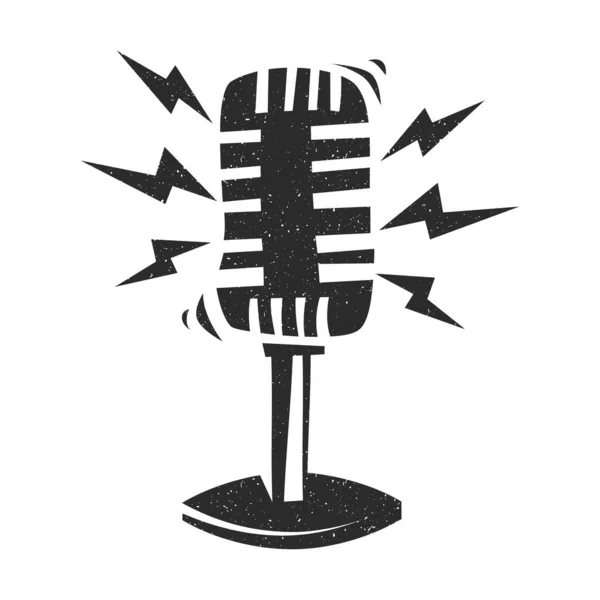 Klasik Siyah Beyaz Sıçrayan Mikrofon Ikonu Web Sayfası Için Piktogram — Stok Vektör
