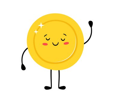 Güzel altın para. Komik vektör çizgi film karakterleri. Mutlu galip. Vektör karikatür çizimi beyaz arkaplanda izole edildi