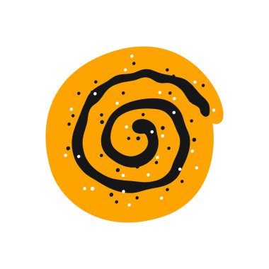 Şekerli tarçınlı çörek. Kıvrımlı çörek. El çizimi izole vektör çizimi