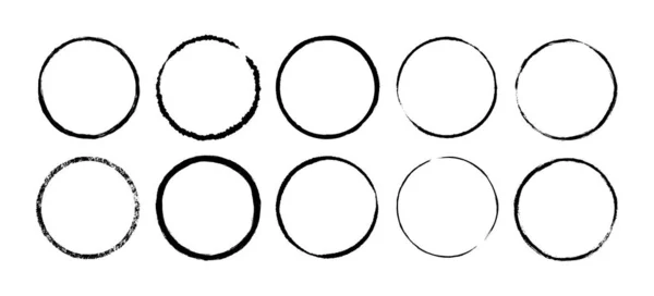 Inchiostro cerchio telaio. Set di scatole nere vuote Grunge. Collezioni di bordi ovali. Impronta timbro di gomma. Illustrazione vettoriale isolata su sfondo bianco — Vettoriale Stock