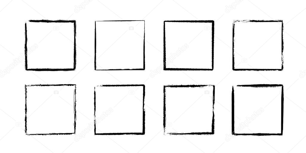 Ink square frames. Grunge empty black boxes set. Rectangle borders collections. Rubber stamp imprint. Vector illustration isolated on white background