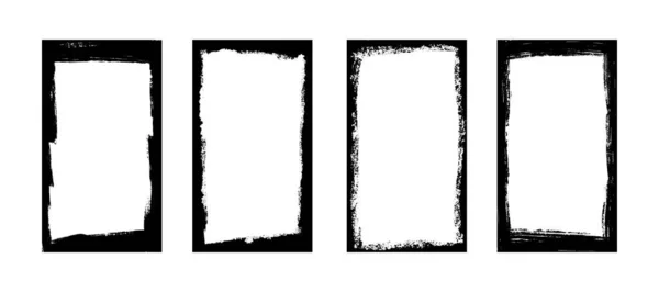 Grunge πλαίσια για ιστορίες και μέσα κοινωνικής δικτύωσης 9 16. Πρότυπο με πινέλο. Ορθογώνιο περίγραμμα με επικάλυψη grunge. Σύνολο διανυσματικών απεικονίσεων που απομονώνονται σε λευκό φόντο — Διανυσματικό Αρχείο