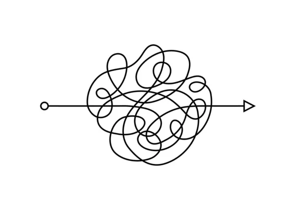Χάος μονοπάτι με βέλος. Η διαδικασία της κατανόησης. Δύσκολο τρόπο για να λύσει τα προβλήματα στις επιχειρήσεις. Γραμμή Χάος. Γράψε το μονοπάτι του χάους. Χέρι ζωγραφισμένα doodle διανυσματική απεικόνιση απομονωμένη. Επεξεργάσιμη διαδρομή — Διανυσματικό Αρχείο
