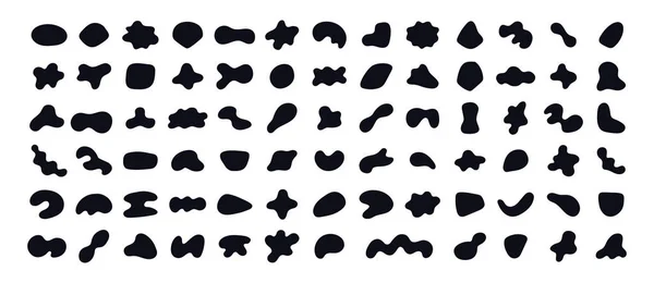 Willekeurige zwarte abstracte vormen. Organische blobs van onregelmatige vorm. Simpele vlek, inktvlek. Vector illustratie geïsoleerd op witte backgound — Stockvector