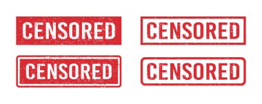 Grunge kırmızı kelime sansürlü lastik damga. Sansür denetimi güvenlik levhası ayarlandı. Grunge eski moda kare etiketi. Beyaz arkaplanda vektör illüstrasyonu