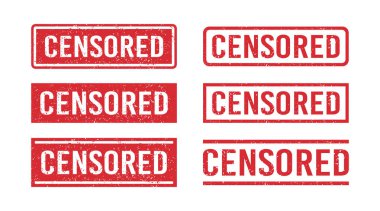 Grunge kırmızı kelime sansürlü lastik damga. Sansür denetimi güvenlik levhası ayarlandı. Grunge eski moda kare etiketi. Beyaz arkaplanda vektör illüstrasyonu