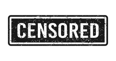 Grunge siyah sansürlü kelime kauçuk damgası. Sansür kontrol güvenlik levhası. Grunge eski moda kare etiketi. Beyaz arkaplanda vektör illüstrasyonu