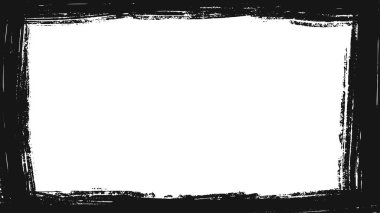 Hikayeler için siyah grunge çerçeve ve sosyal medya 169. Fırça darbesi şablonu. Grunge kaplamalı dikdörtgen kenarlık. Vektör illüstrasyonu beyaz arkaplanda izole edildi