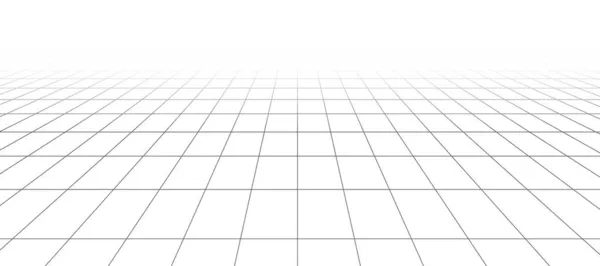 3d drátová rozvodná místnost. 3D perspektivní laserová mřížka. Kyberprostor bílé pozadí s černou síťovinou. Futuristický digitální prostor na chodbě ve virtuální realitě. Vektorová ilustrace — Stockový vektor