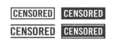 Grunge siyah sansürlü kelime kauçuk damgası. Sansür denetimi güvenlik levhası ayarlandı. Grunge eski moda kare etiketi. Beyaz arkaplanda vektör illüstrasyonu