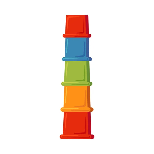 Pyramide multicolore pour enfants avec tasse en plastique. Bébé trieuses multicolores. Jouet logique d'éducation Montessori pour le développement de la petite enfance. Illustration vectorielle isolée sur fond blanc — Image vectorielle