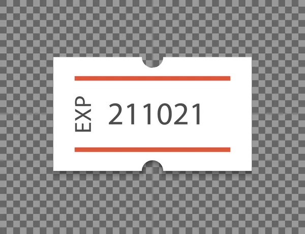 Utgångsdatum självhäftande papperslapp med två röda ränder. Bäst före. Pris etikett. Vit dekal för att ange utgångsdatum. Vektor illustration isolerad på transparent bakgrund — Stock vektor