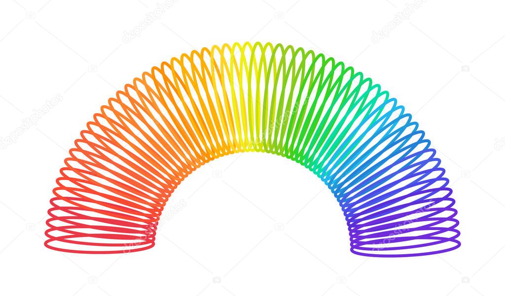 Rainbow spiral spring toy. Children magic slinky spring. Colored plastic kid toy. Vector illustration isolated on white background