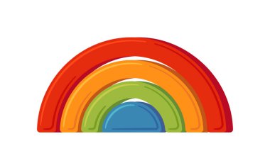 Ahşap blokları olan renkli bebek gökkuşağı oyuncağı. Erken çocukluk gelişimi için Montessori eğitim mantık oyuncağı. - Evet. Çocuklar için tahta bir oyuncak. Vektör illüstrasyonu beyaz arkaplanda izole edildi
