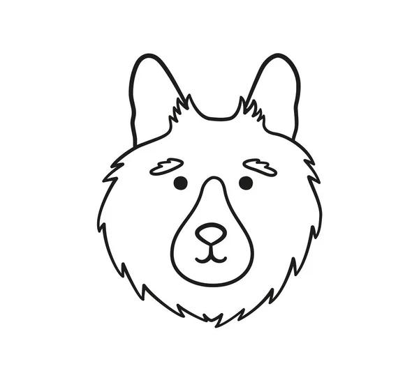 Słodka niemiecka pasterska twarz. Liniowa ikona głowy psa. Portret psa-bazgroła. Ręcznie rysowane wektor ilustracji izolowane na białym tle — Wektor stockowy