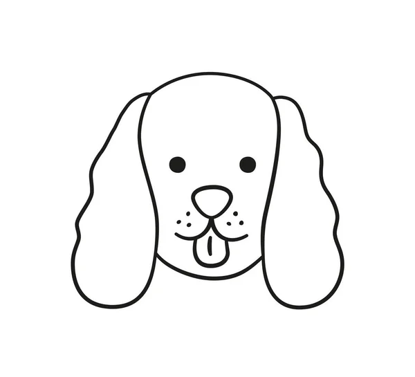 Cara de cocker spaniel bonito. Ícone linear da cabeça do cão. Retrato de cão Doodle. Ilustração vetorial desenhada à mão isolada sobre fundo branco — Vetor de Stock