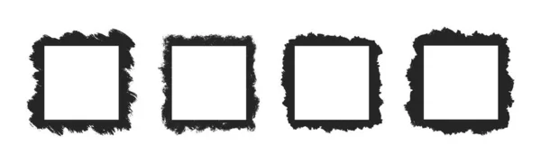 Грандж трафаретні квадратні рамки з пензлем, пофарбованим в рамку. Шаблон з штрихом пензля. Прямокутна межа з гранжевим накладанням. Набір векторних ілюстрацій ізольовано на білому тлі — стоковий вектор